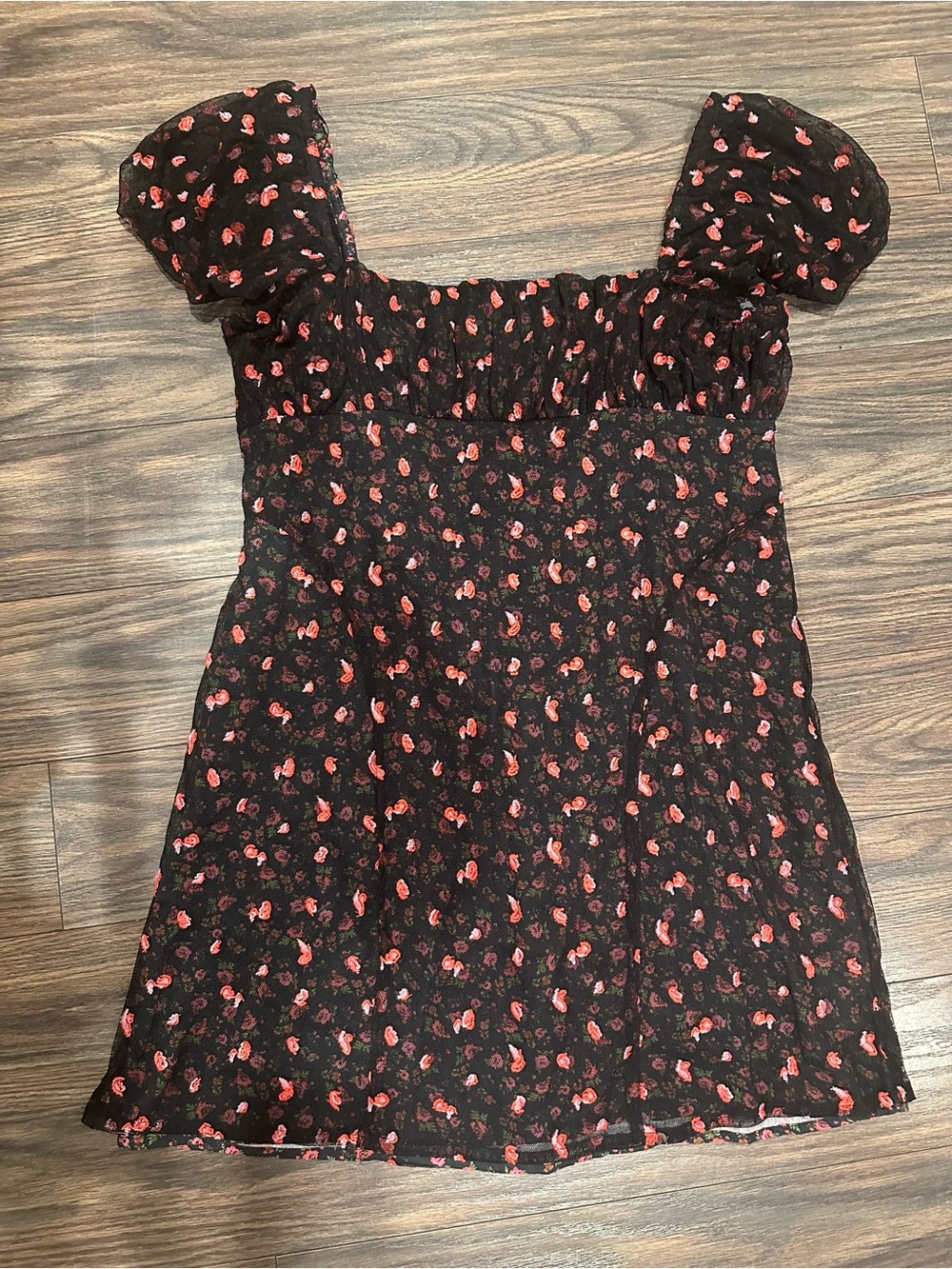 Free People Black Sugar and Spice Mini Babydoll Lace Dress Floral Large NWT